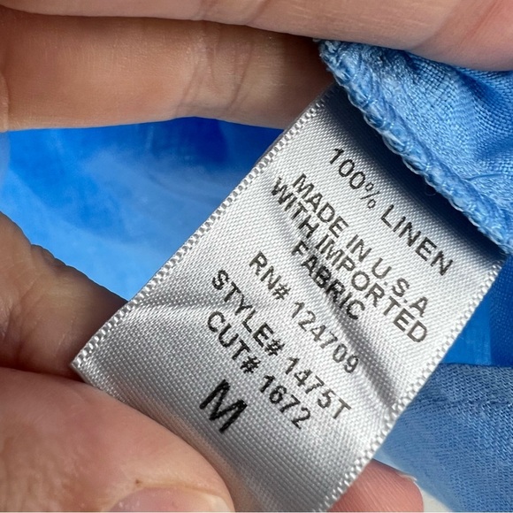 IC by Connie K Blue 100% Linen Drawstring Ruched 3/4 Sleeve Tunic Blouse Medium - Picture 6 of 9